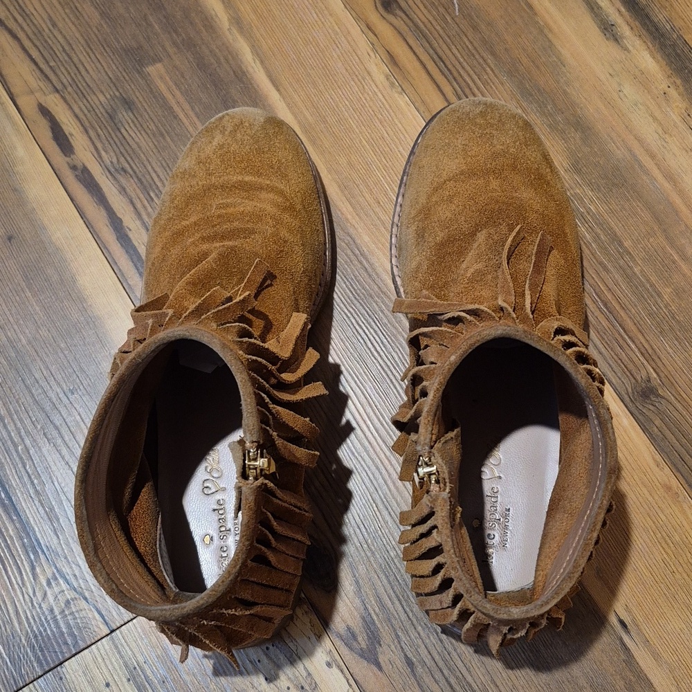 KATE SPADE 'Betsie' Suede Flat Boho Fringe Ankle Boots, Size 8.5M - Picture 4 of 16